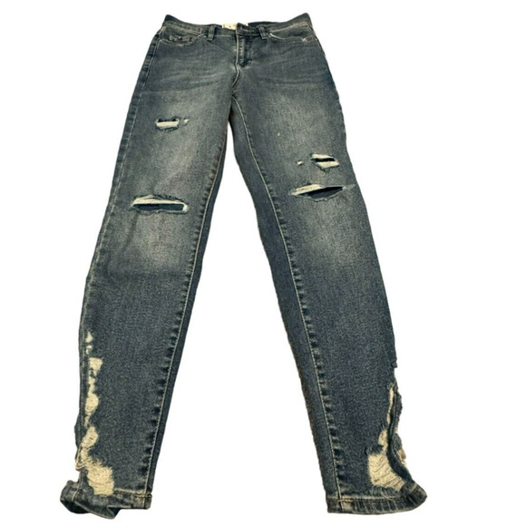 We The Free Denim - Free People Blue Distressed Straight Jeans Womens Size 26